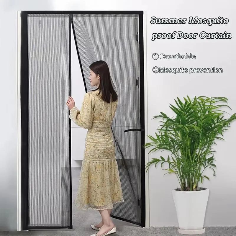 rideau porte anti moustiques gris clair noir rayures horizontales semi transparent moderne aimants protection
