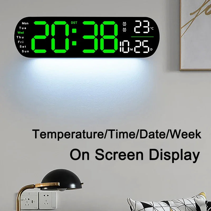 horloge murale numérique led grande affichage heure température humidité réveil électronique moderne salon maison