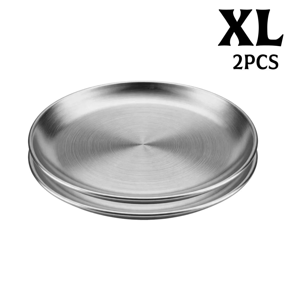 assiettes acier inoxydable or argent rondes modernes différentes tailles buffet dessert pizza