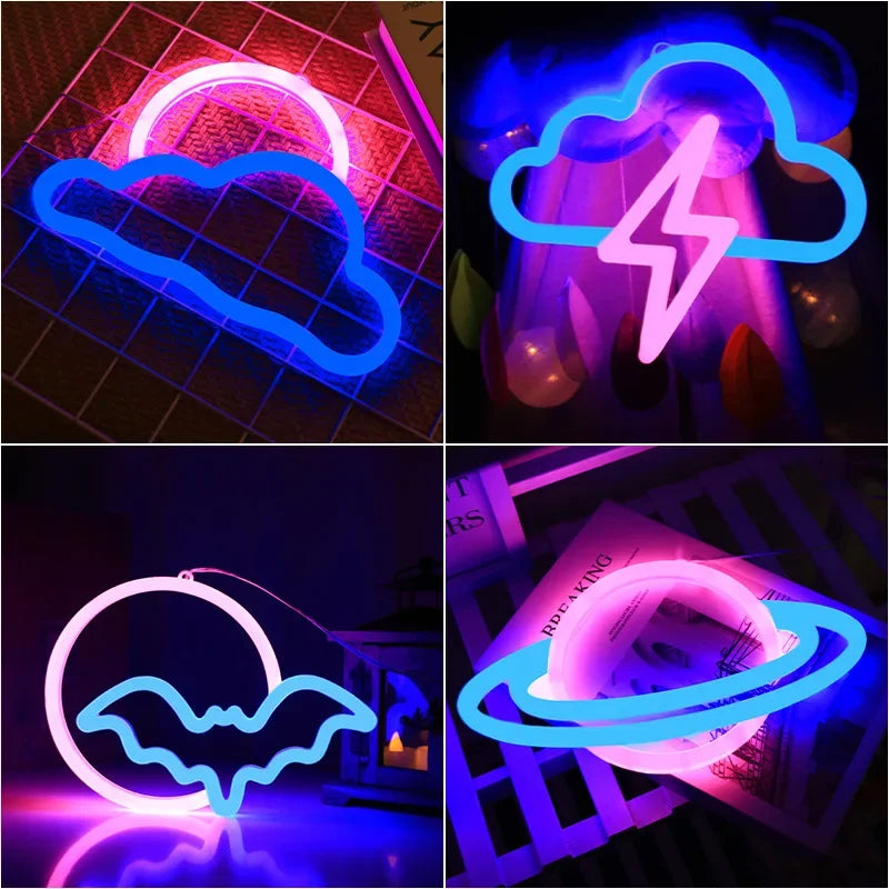 néon lumineux étoile nuage chauve souris foudre planète moderne minimaliste câble adaptateur