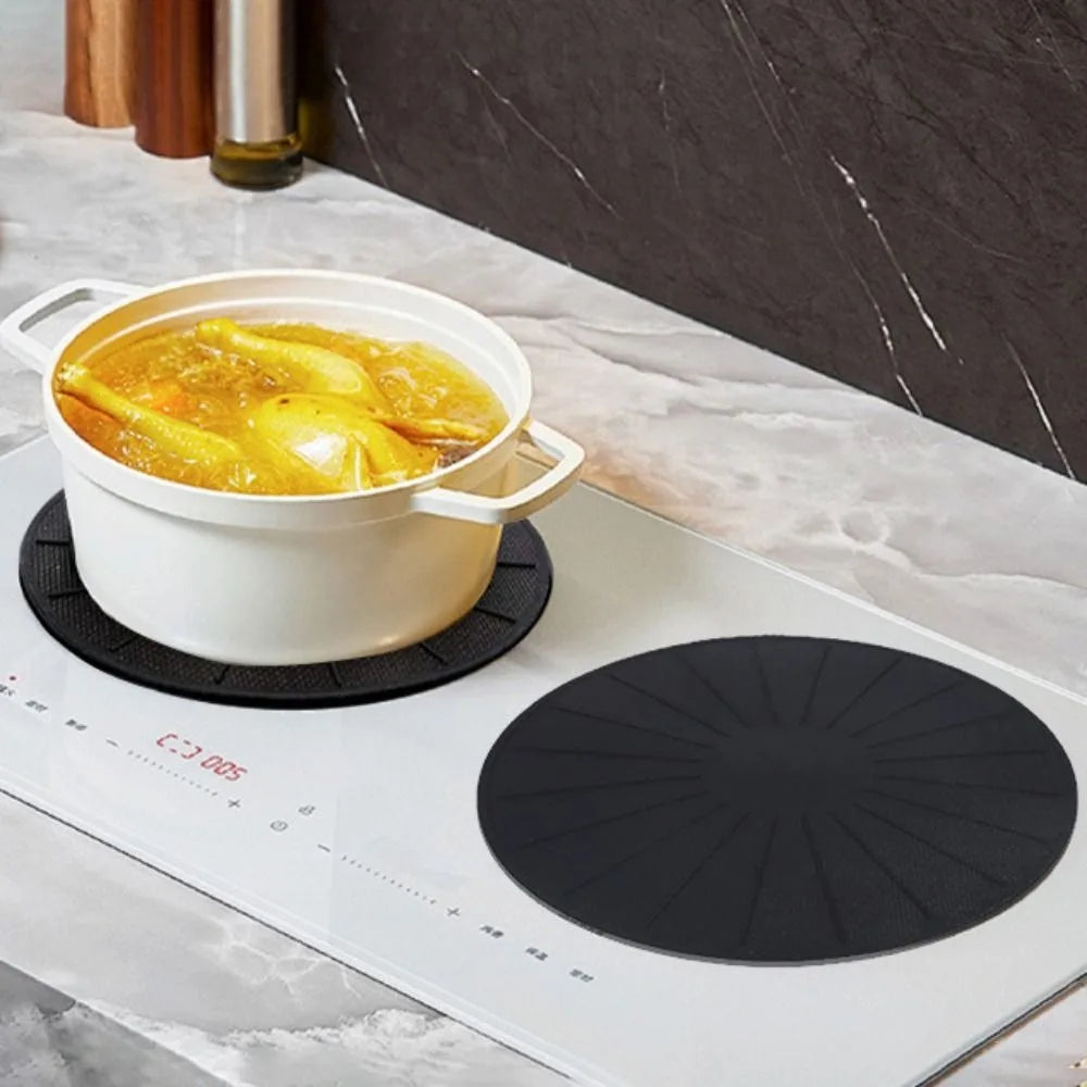 tapis protection induction noir rayures radiales résistant chaleur antidérapant silicone verre moderne