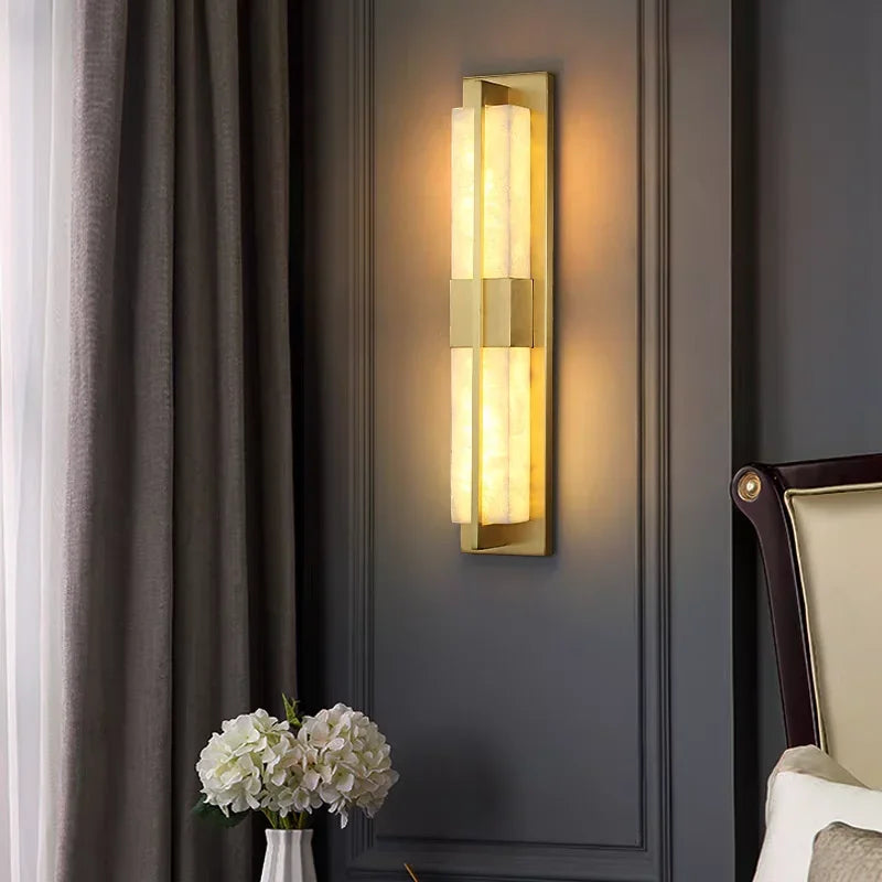 applique murale moderne or noir ampoules led texture marbre naturel éclairage quotidien minimaliste fixée