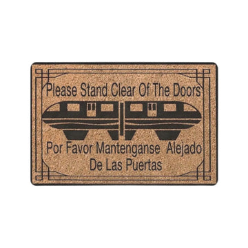 tapis porte antidérapant caoutchouc marron motif monorail futuriste deco extérieur intérieur graphique