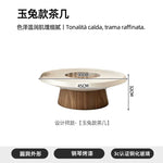 table basse moderne rond bois marron clair métal transparent décoration ludique