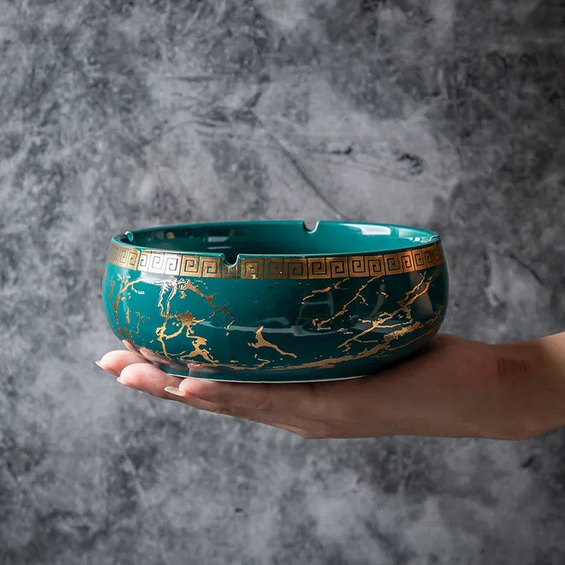 cendrier porcelaine marbré vert doré classique salon maison