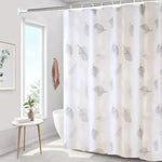 rideau douche semi transparent feuilles motif naturel moderne blanc gris argenté métalliques
