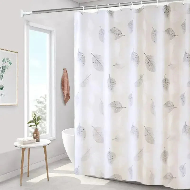rideau douche semi transparent feuilles motif naturel moderne blanc gris argenté métalliques