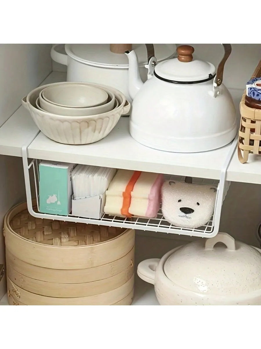 panier rangement multifonctionnel noir maille métallique moderne adhésif cuisine étudiant garde robe chambre