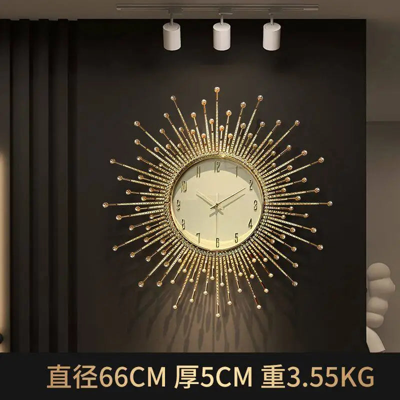 horloge murale moderne ornementale aiguille métal ornement solaire salon or