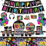 Kit décoration anniversaire années 80 disco avec nappe, bannière, topper et ballons