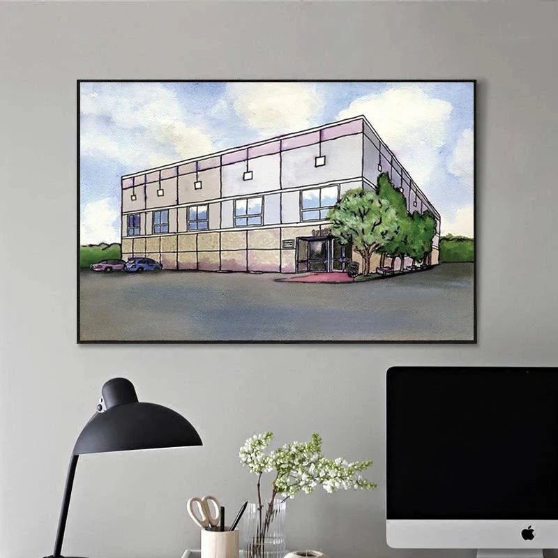 impression toile aquarelle building moderne décoration intérieure salon chambre minimaliste