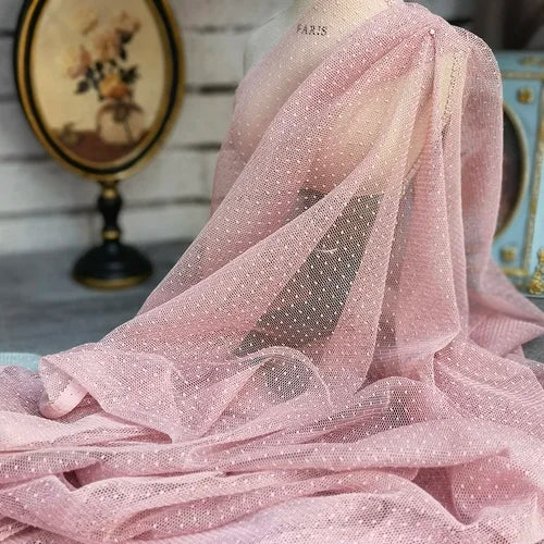 tissu polyester translucide beige rose pâle classique motifs dorés imperméable matériaux bricolage tissu filet