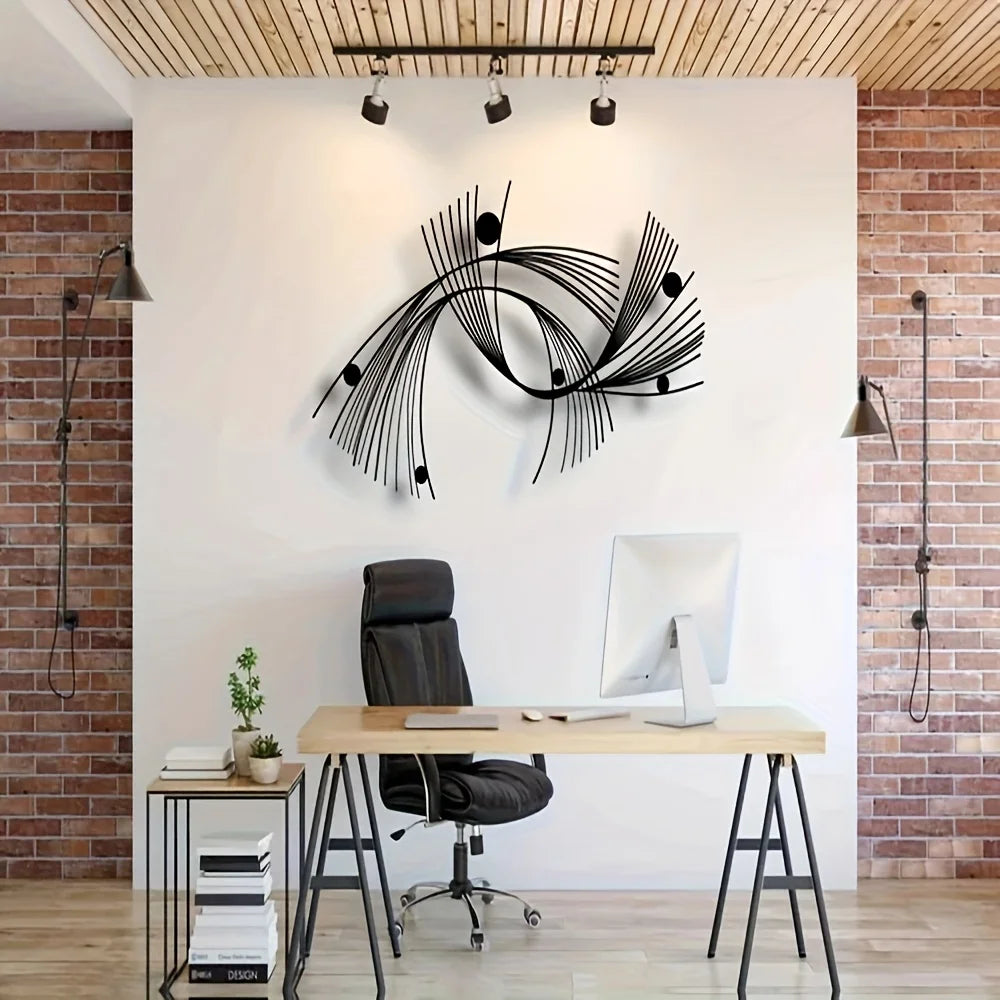 décoration murale abstraite métal noir blanc lignes courbes formes géométriques moderne minimalisteintérieurextérieur