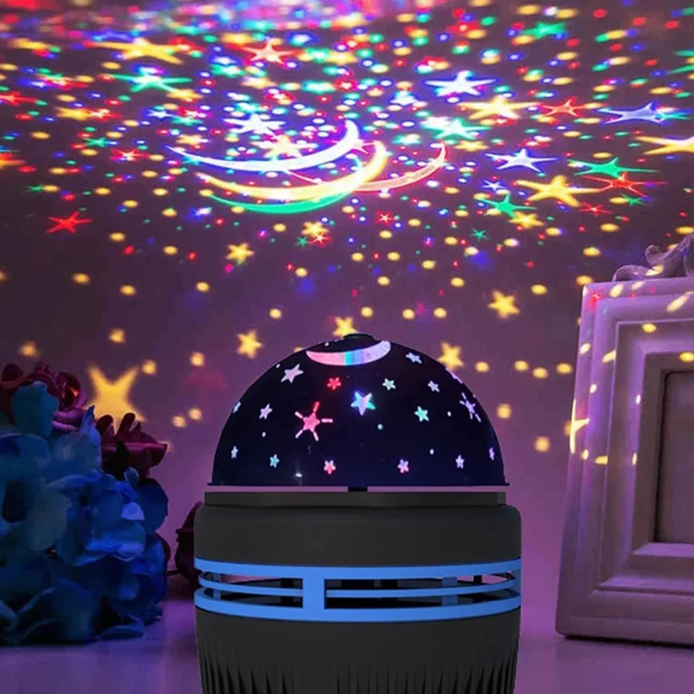 projecteur lune étoiles ambiances changeantes usb led transparent motifs cristallins deco chambre enfants