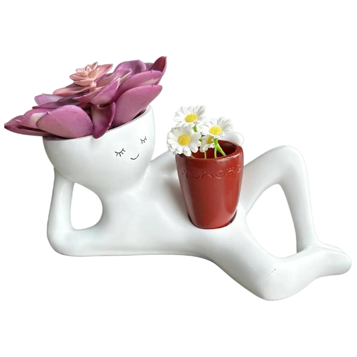 pots fleurs décoratifs résine visage souriant moderne succulente aloe vera blanche rouge beige