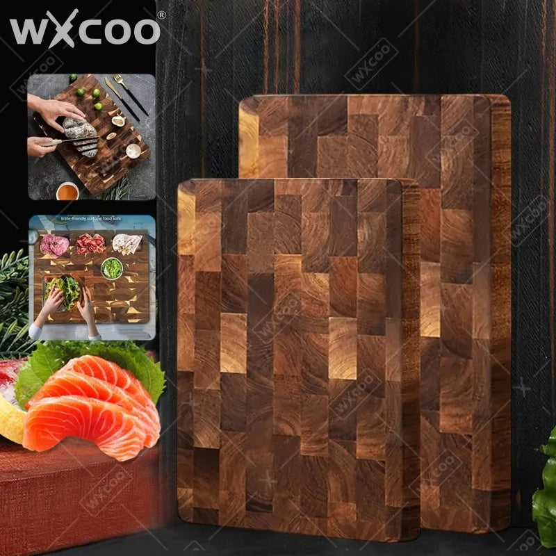 planche découper bois marron carreaux moderne double face légumes viandes kitchen chopping board