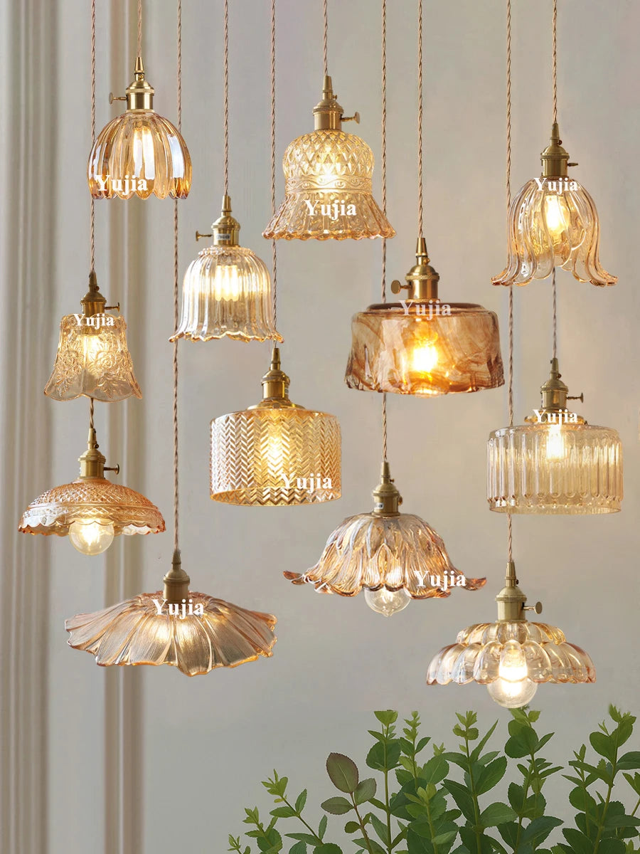 suspension lumineuse vintage transparente relief doré éclairage rétro chambre salon