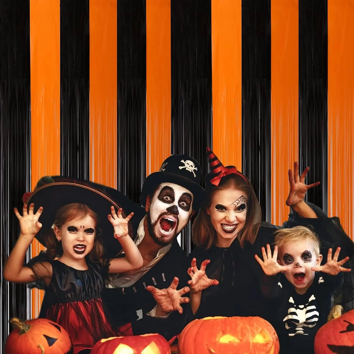 rideau guirlande orange noir rayures halloween décoration murale anniversaire mariage