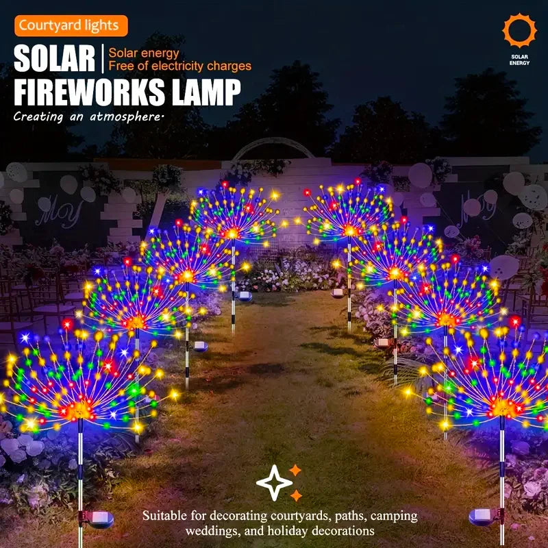 lampe solaire extérieure 200 led multicolore feu d'artifice moderne piquet métallique base lampe