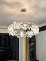 lustre moderne transparent argenté facettes salon chambre élégant pendentif toucher interrupteur