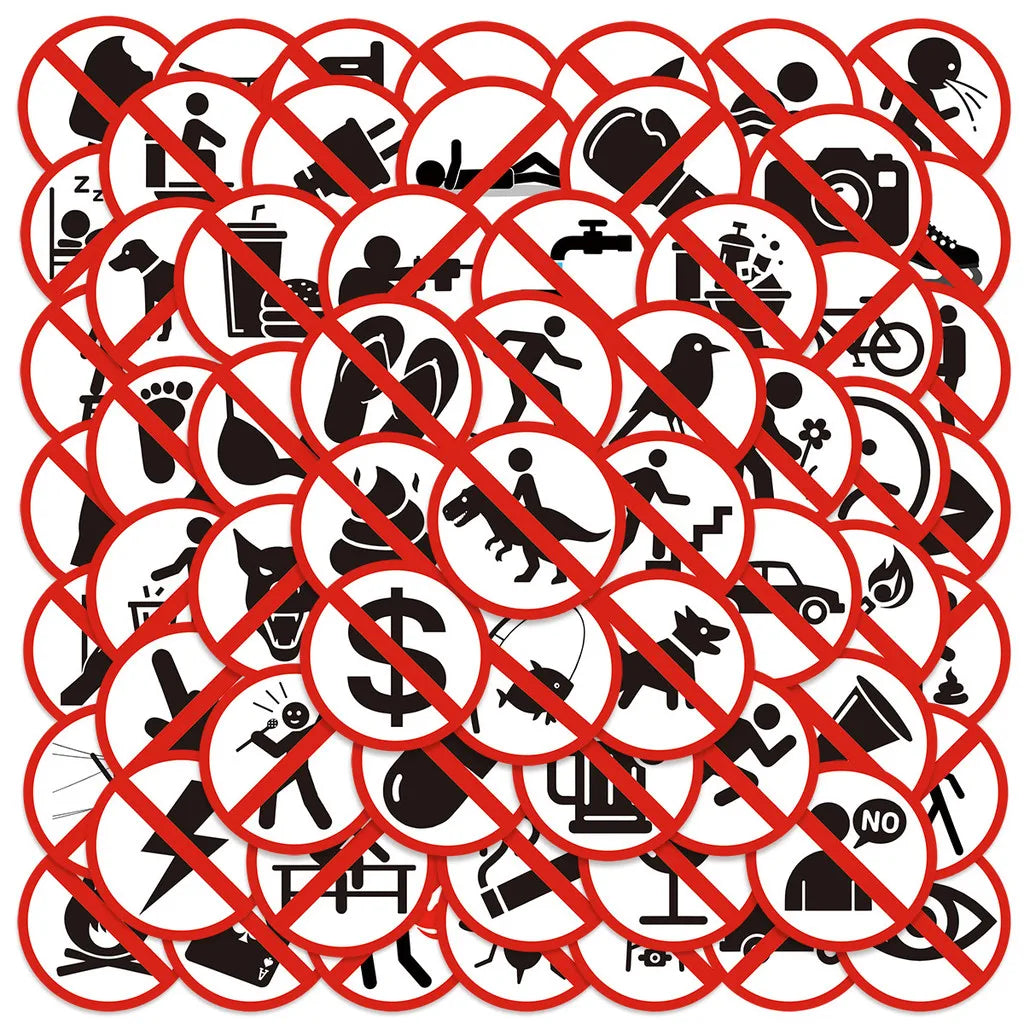 autocollants symboles interdits noir blanc rouge simples graphiques 63 pièces papier synthétique opaques éclaircir