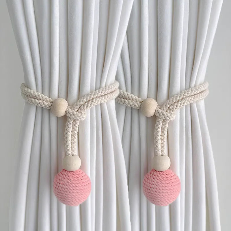 corde rideaux tressée beige rose noir moderne boules bois fixations rustique