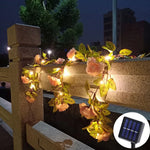 guirlande lumineuse fleurs artificielles rose feuilles vertes adhésif solaire led 5m 16.4ft 50leds