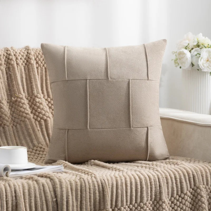 housse coussin carré moderne 45x45cm polyester solide beige orange vert gris