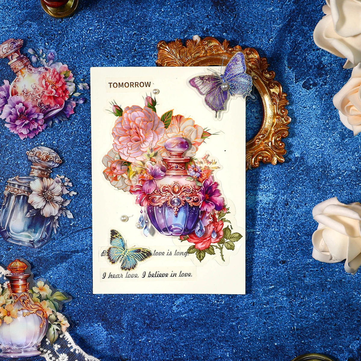 autocollants vintage baroques fleurs ornements décoration scrapbooking transparent doré parfum diy