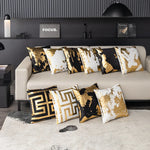 coussins décoratifs contemporains blanc doré motif abstrait non toxique respectueux environnement polyester opacité fixés