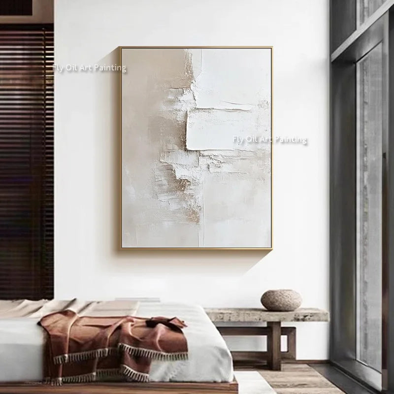 peinture l'huile abstraite contemporaine minimaliste beige blanc gris toile sans cadre
