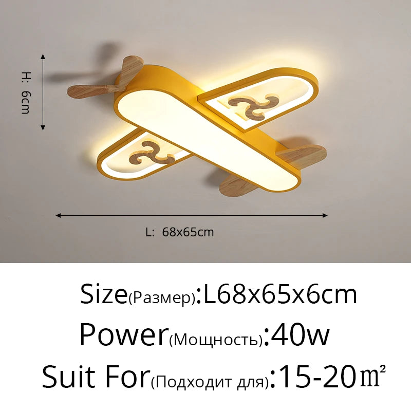lampe suspendue avion forme bois bleu doré moderne chambre enfant interrupteur tactile