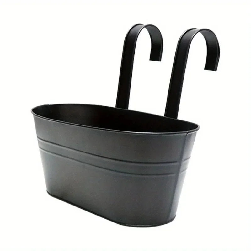 pots fleurs suspendus métal noir blanc poignées crochet balcon industriels rustiques