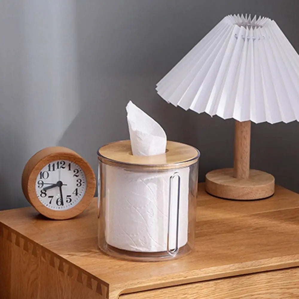 boîte rangement mouchoirs transparent bois minimaliste moderne papier texturé rouleau papier blanc naturel