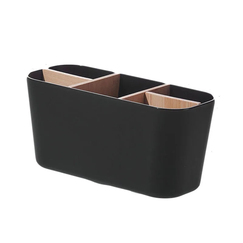 organisateur vanity bois blanc noir rangement brosses électriques tubes dentifrice minimaliste moderne