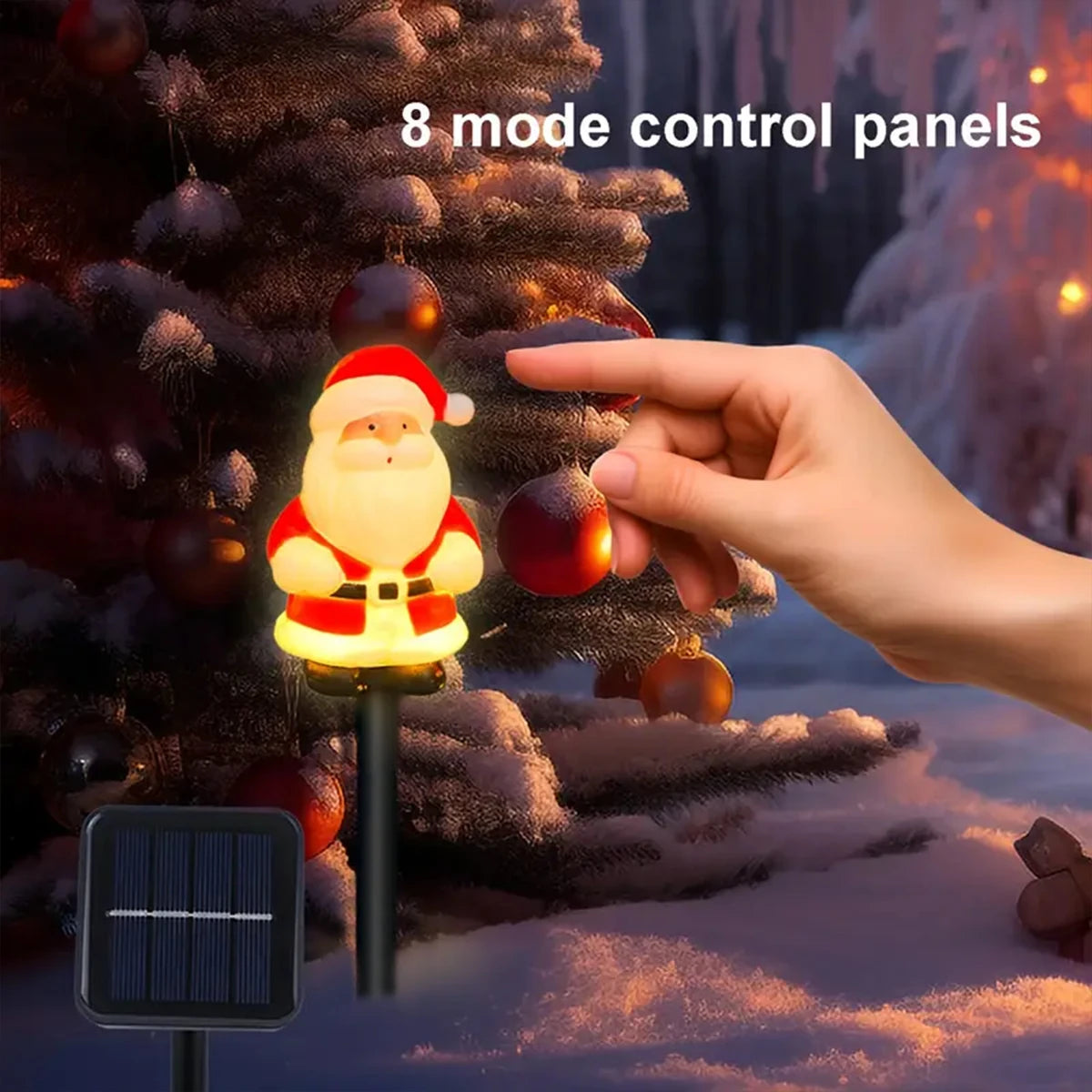 Comparaison jour/nuit des lampes solaires Père Noël