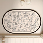 tapis bain absorbant rapide séchage floral motif nuage ovale caoutchouc beige noir