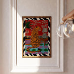 tableau moderne léopard pop art géométrique couleur rouge beige opaque vertical