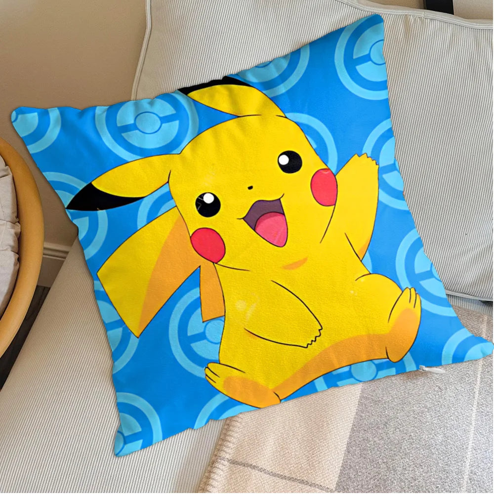 housse coussin carrée jaune motif pokemon pikachu décorative salon chambre lit enfant coton