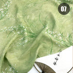 tissu imprimé chinois personnages traditionnels bambous fleurs beige vert bleu rose