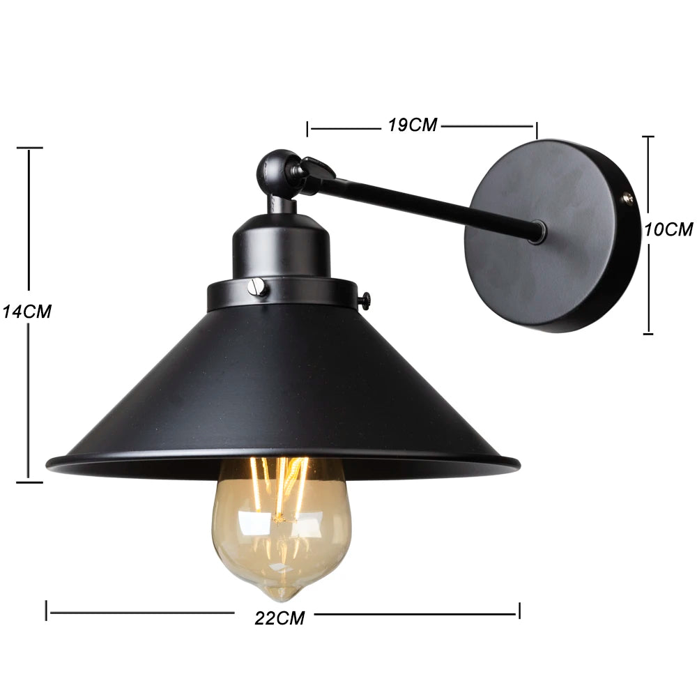 lampe murale industrielle noire réglable vintage E27 flux lumineux étude chambre salon