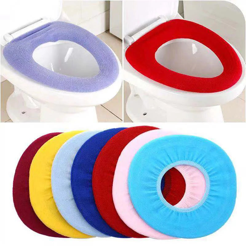 coussin toilette velours uni orange rouge bleu confort clips fixations salle bains