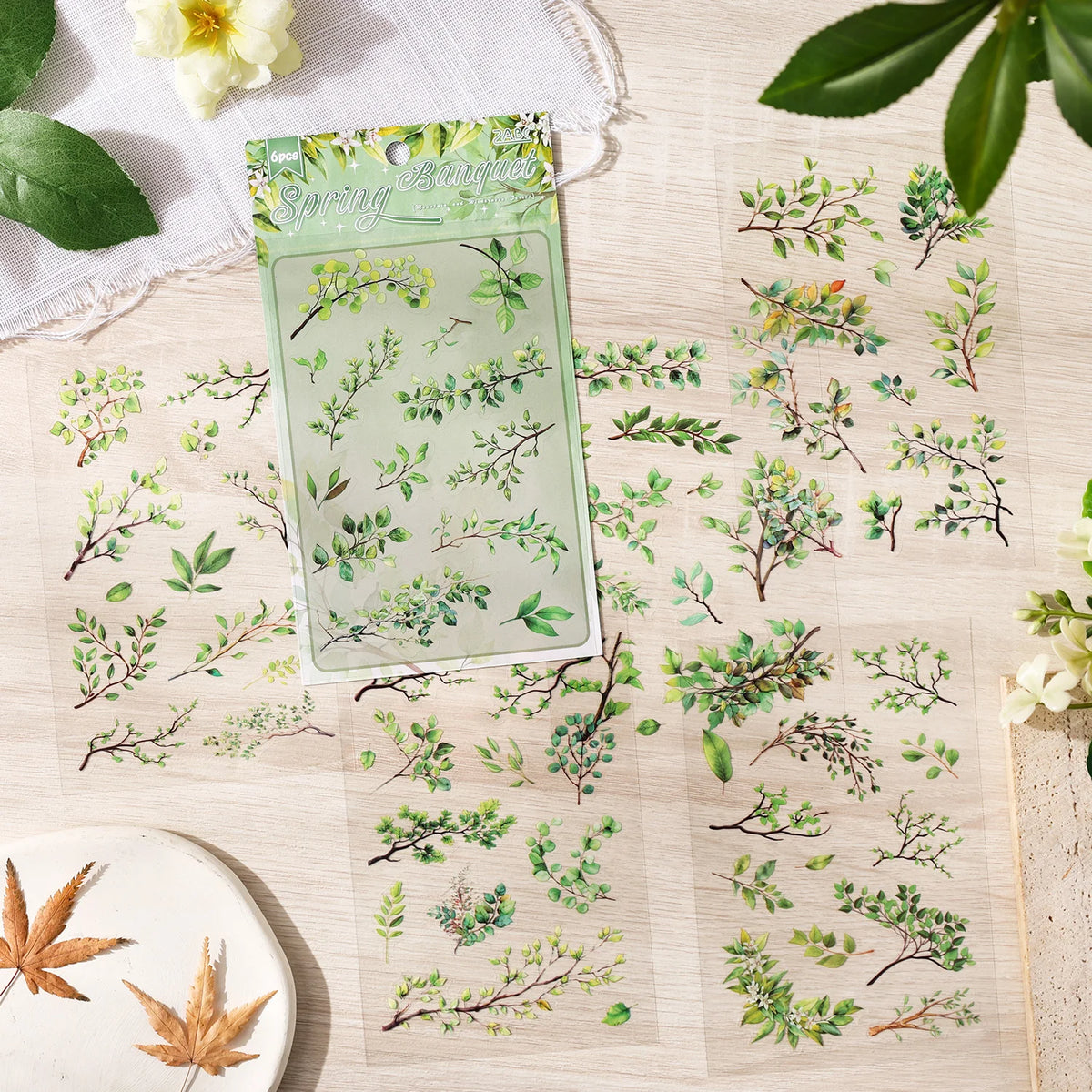 autocollants transparents feuilles branches diverses couleurs adhésif scrapbooking collage diy journal