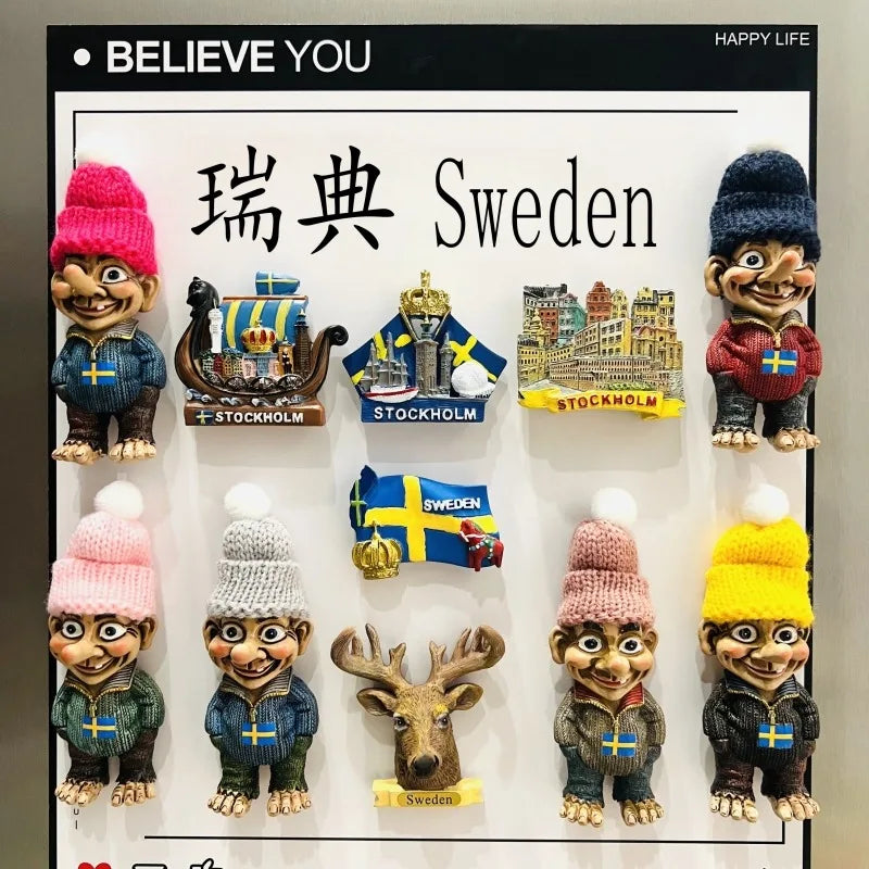 aimants décoratifs personnages suédois drapeau bateau viking souvenirs maison