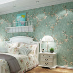 papier peint floral tissu relief beige vert rose chambre salon vintage shabby chic