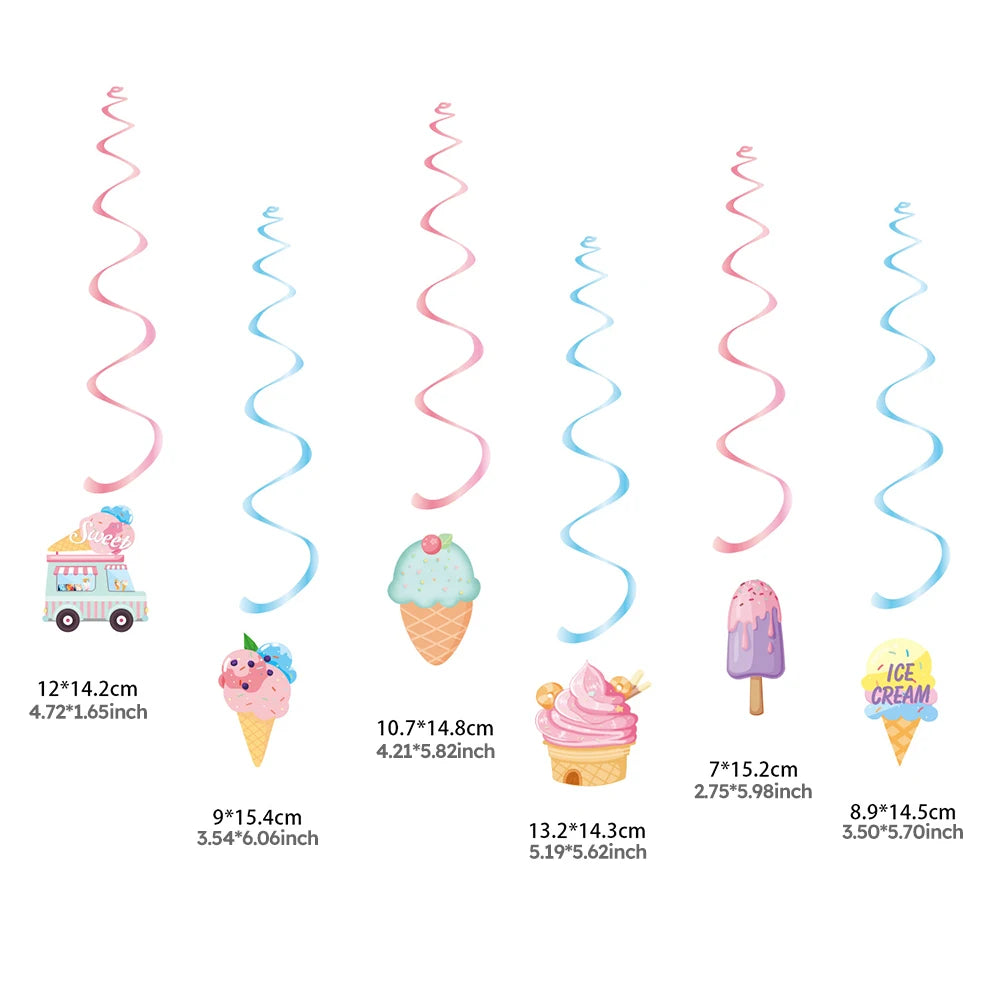 décoration fête anniversaire multicolore glace cupcakes happy birthday guirlande illustrations camion glacé papier table