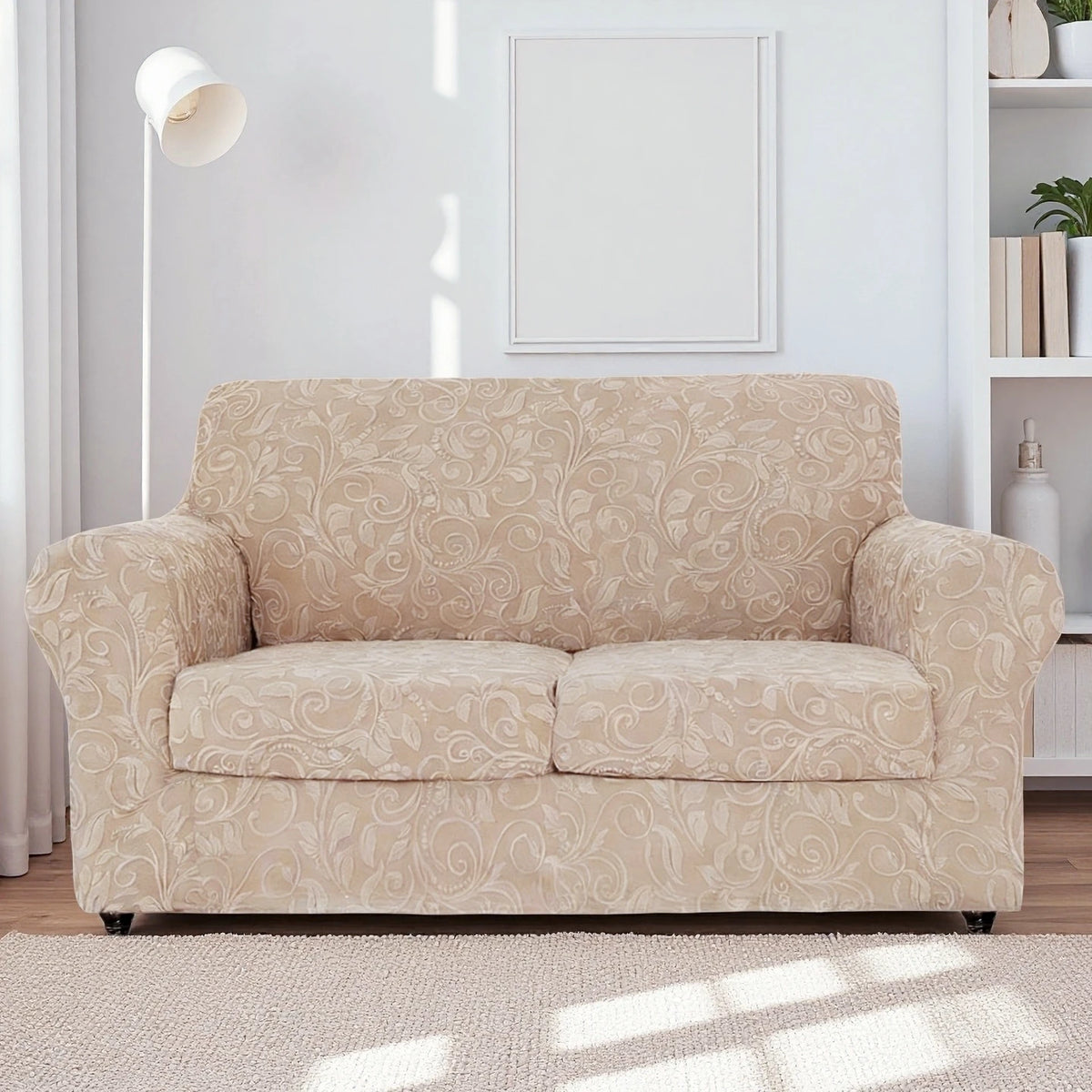 housse canapé gris clair motif floral moderne boutons élégants coussin inclusversible machine