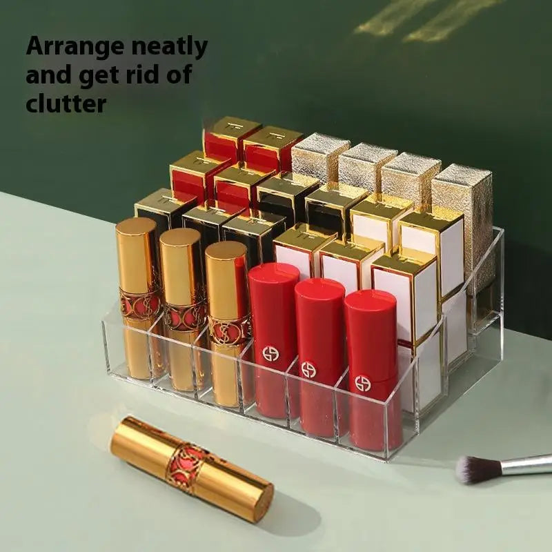organisateur cosmétiques transparent compartiments rouges lèvres pinceau maquillage rangement moderne YSL Tom Ford Armani