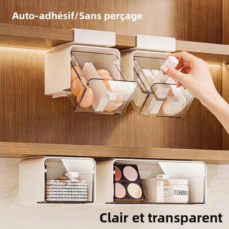 boîtes rangement auto adhésives blanc transparent modernes réutilisables minimalistes tampons éponge gratuits