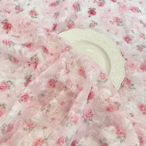 tissu rose fleurs vertes vintage romantique polyester 145cm antidérapant matériel bricolage erotique ondulé